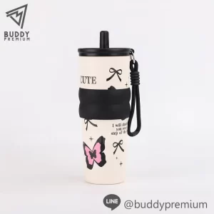 แก้วน้ำเก็บความเย็น รุ่นSWB713 ลายผีเสื้อสีดำ