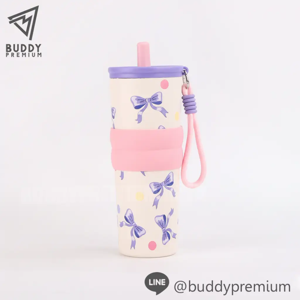 แก้วน้ำเก็บความเย็น_SWB713_ลายโบว์สีม่วง แก้วน้ำเก็บความเย็น รุ่นSWB713 ลายโบว์สีม่วง