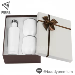 ชุดเซ็ทกล่องของขวัญ ขวดน้ำสแตนเลส + แก้ว รุ่นGSB030 สีขาว