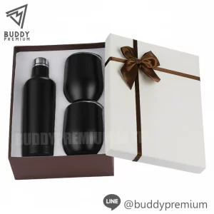 ชุดเซ็ทกล่องของขวัญ ขวดน้ำสแตนเลส + แก้ว รุ่นGSB030 สีดำ