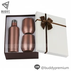 ชุดเซ็ทกล่องของขวัญ ขวดน้ำสแตนเลส + แก้ว รุ่นGSB030 สีทองแดง