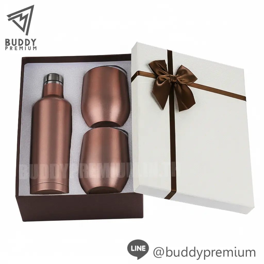 ชุดเซ็ทกล่องของขวัญ ขวดน้ำสแตนเลส + แก้ว_GSB030_ทองแดง ชุดเซ็ทกล่องของขวัญ ขวดน้ำสแตนเลส + แก้ว รุ่นGSB030 สีทองแดง