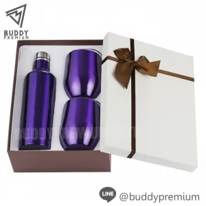 ชุดเซ็ทกล่องของขวัญ ขวดน้ำสแตนเลส + แก้ว รุ่นGSB030 สีม่วง