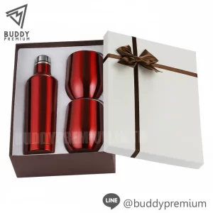 ชุดเซ็ทกล่องของขวัญ ขวดน้ำสแตนเลส + แก้ว รุ่นGSB030 สีแดง