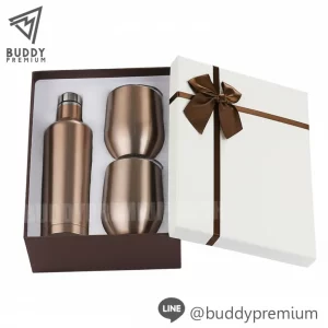 ชุดเซ็ทกล่องของขวัญ ขวดน้ำสแตนเลส + แก้ว รุ่นGSB030 สีโรสโกลด์