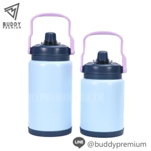 กระติกน้ำสแตนเลส SWB321 สีฟ้าทูโทน สกรีนโลโก้พรีเมียม