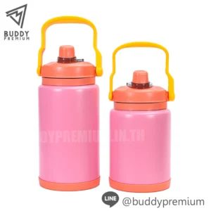 กระติกน้ำสแตนเลส SWB321 สีชมพูพาสเทล สกรีนโลโก้พรีเมียม